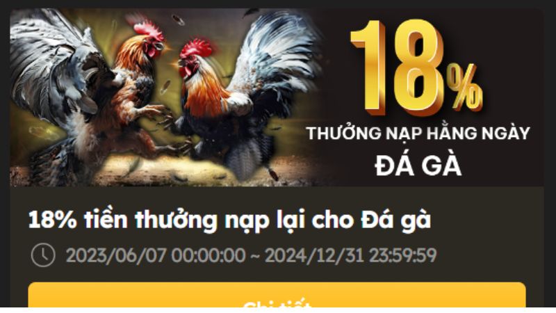 Khuyến mãi 18% thưởng nạp dành cho kê thủ